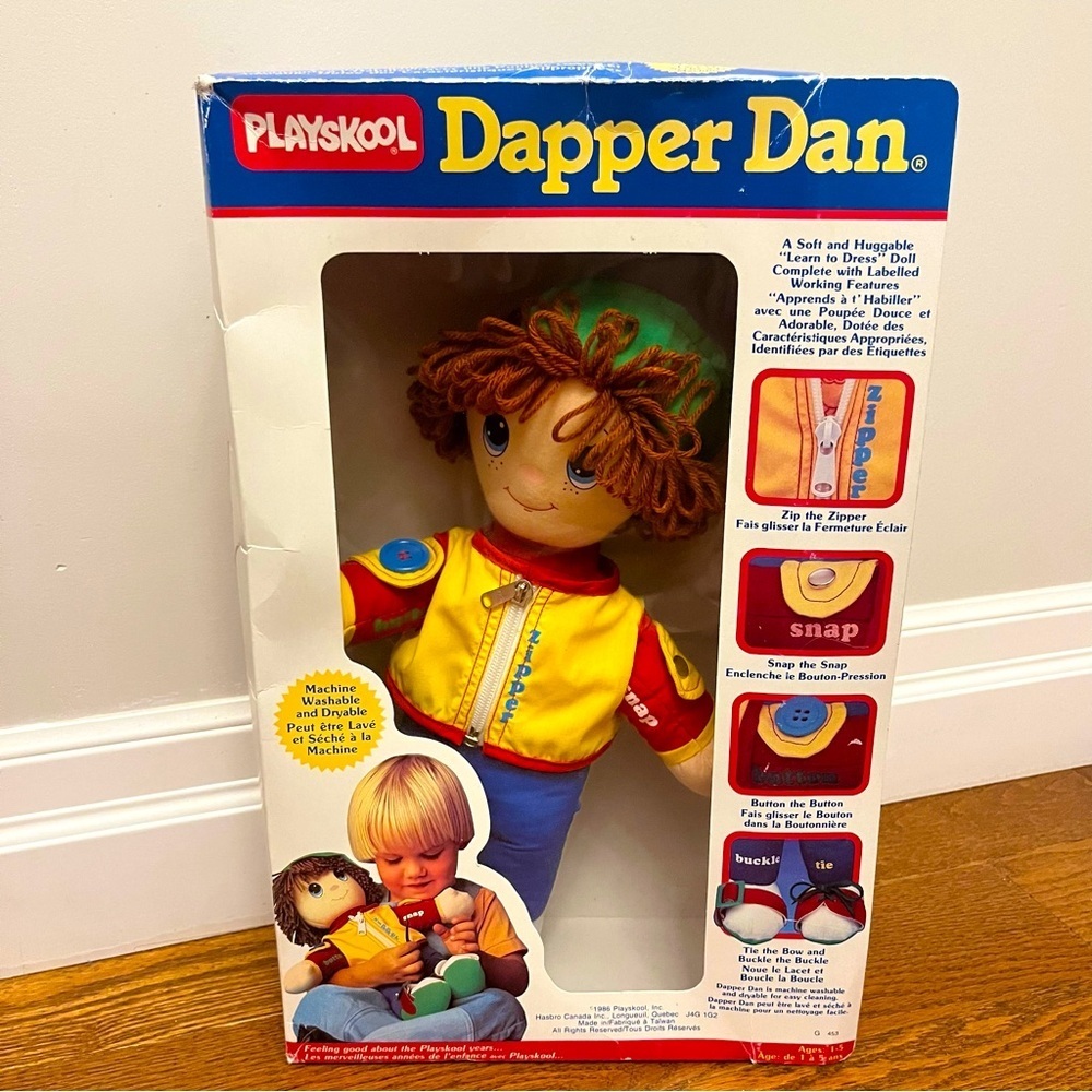 RARE Vintage 1986 Playskool Dapper Dan Plush Doll Teaches Button Snap Buckle Tie